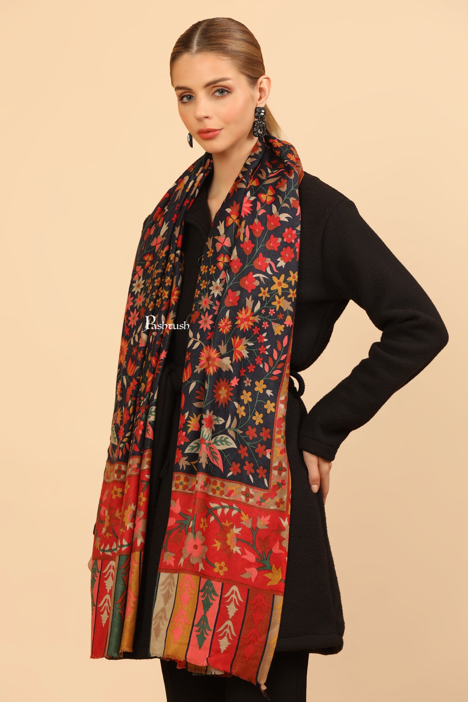 Pashtush India Womens Stoles and Scarves Scarf Pashtush Womens Fine Wool Stole, Paisley Design, Multicolour