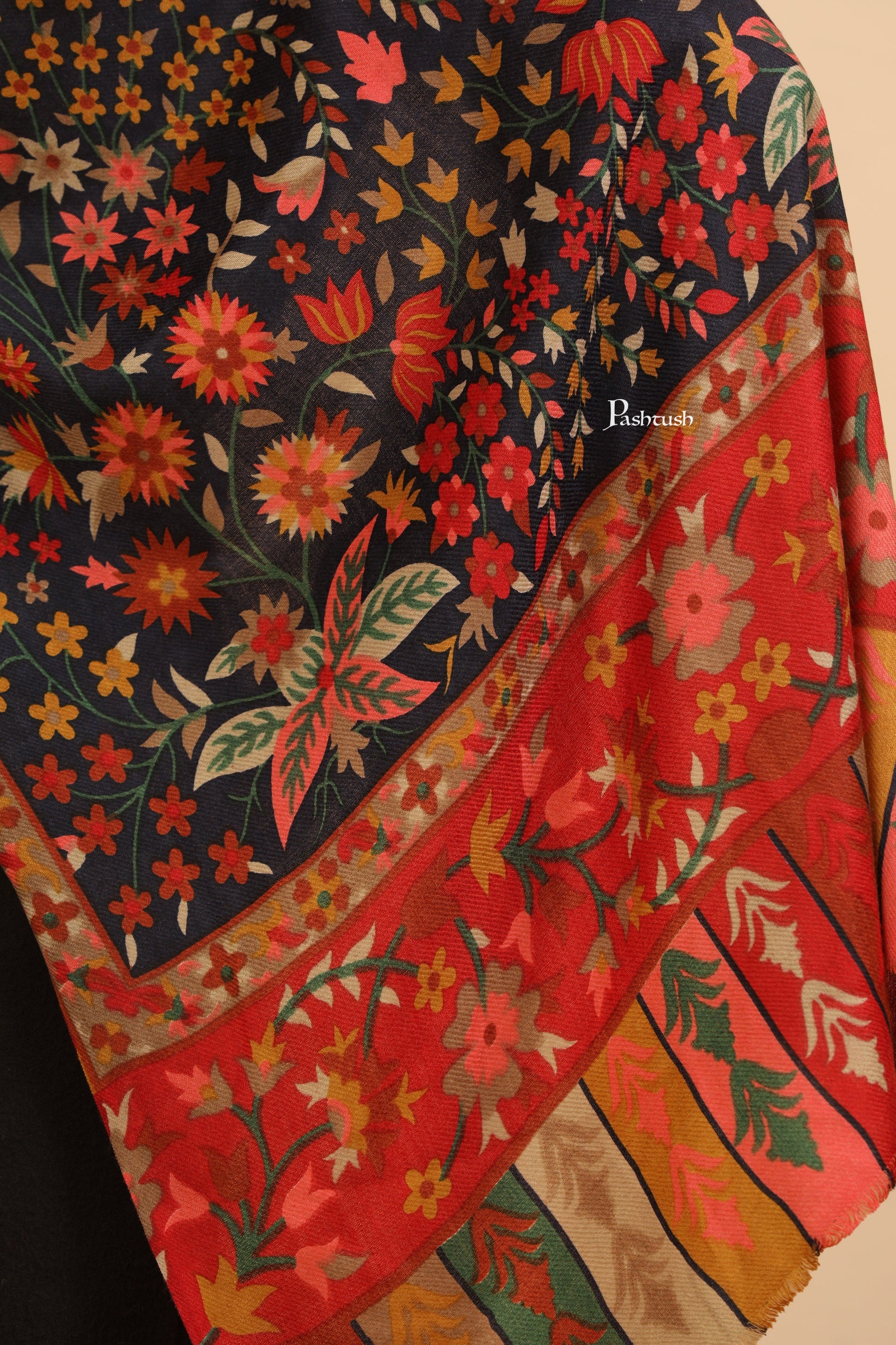 Pashtush India Womens Stoles and Scarves Scarf Pashtush Womens Fine Wool Stole, Paisley Design, Multicolour