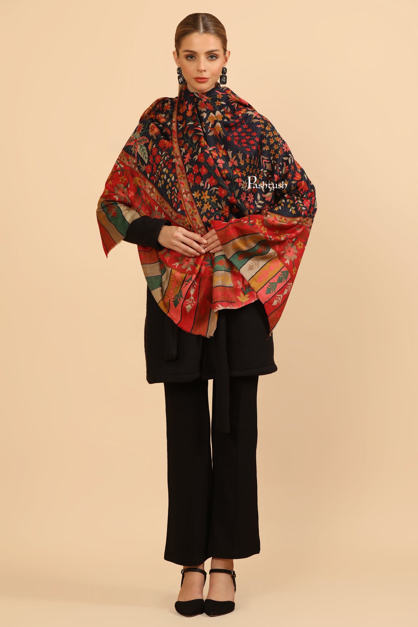 Pashtush India Womens Stoles and Scarves Scarf Pashtush Womens Fine Wool Stole, Paisley Design, Multicolour