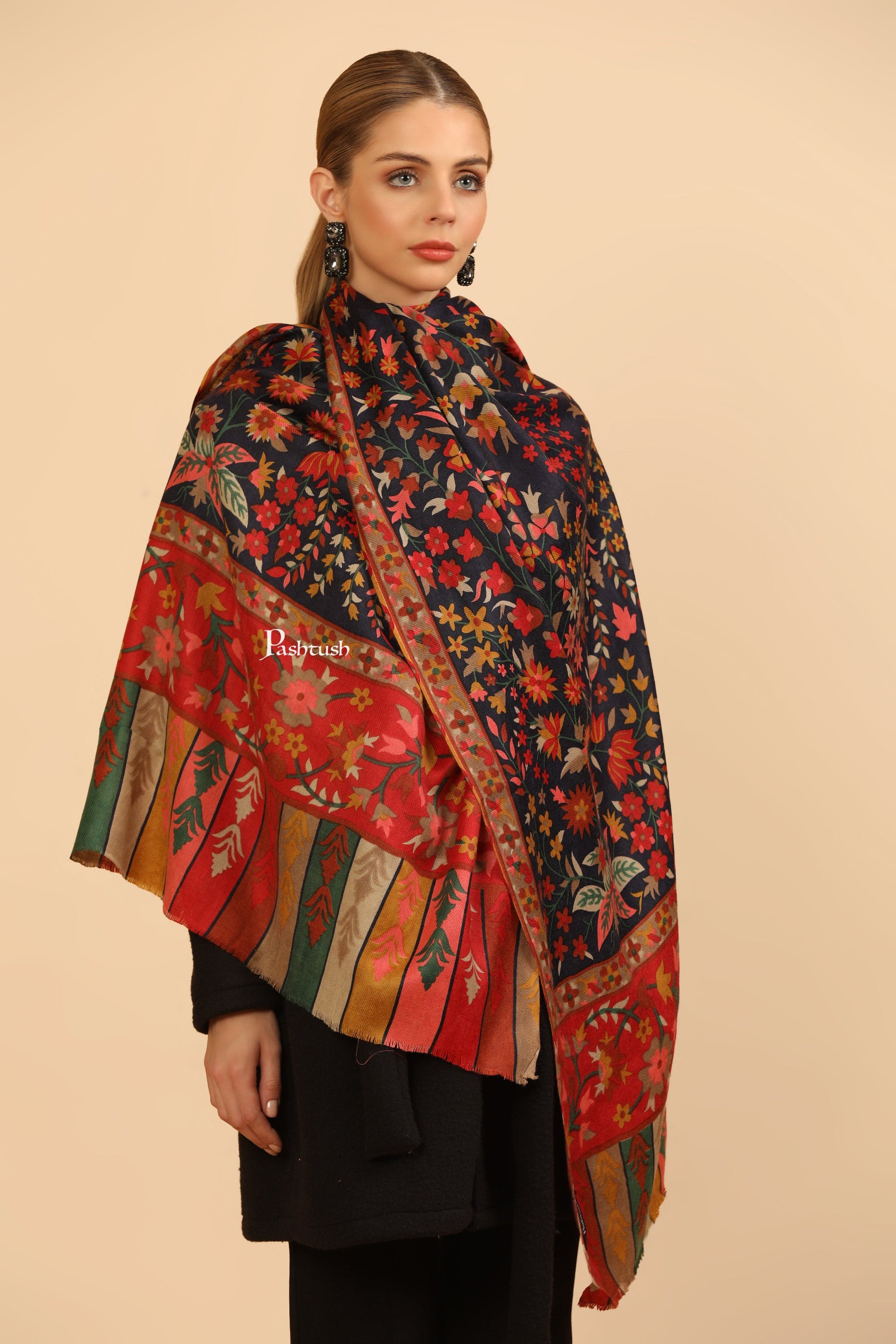 Pashtush India Womens Stoles and Scarves Scarf Pashtush Womens Fine Wool Stole, Paisley Design, Multicolour