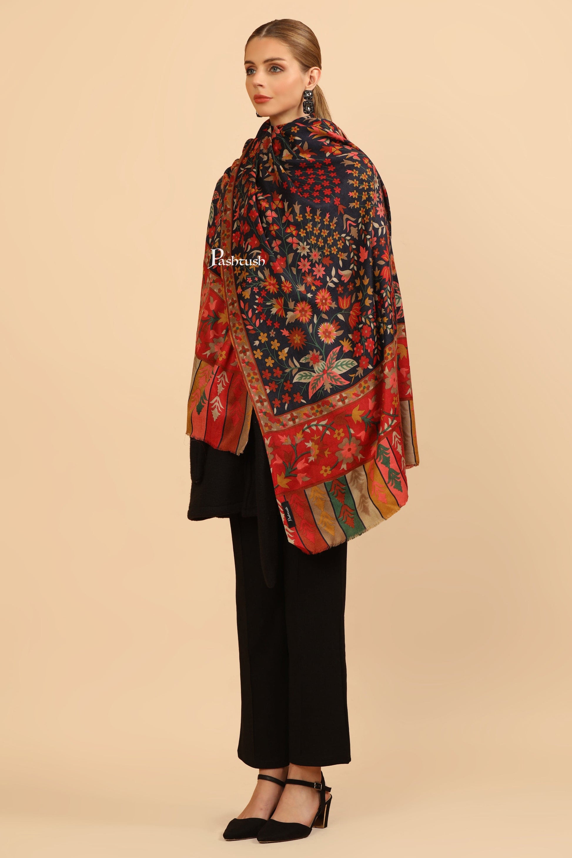 Pashtush India Womens Stoles and Scarves Scarf Pashtush Womens Fine Wool Stole, Paisley Design, Multicolour