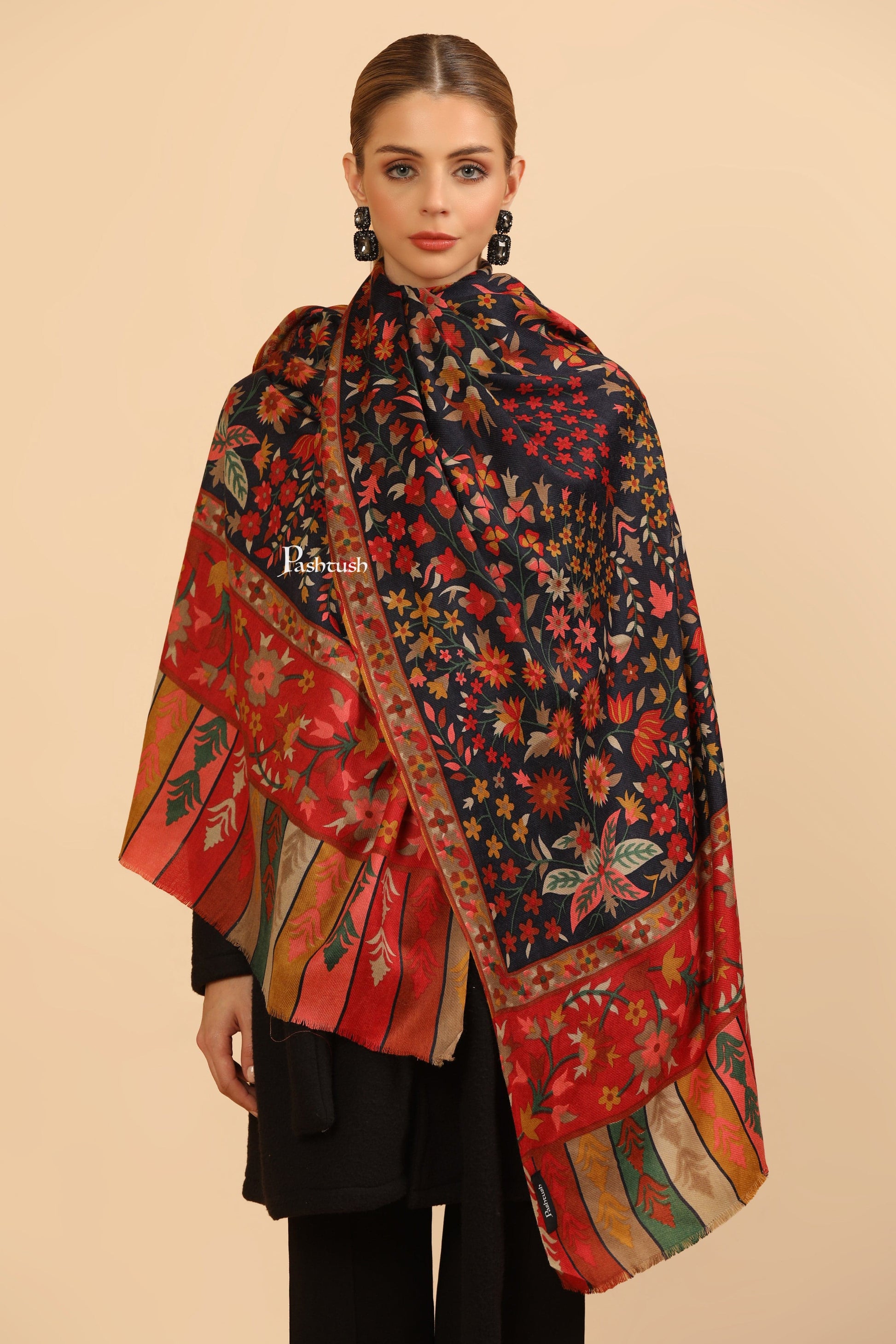 Pashtush India Womens Stoles and Scarves Scarf Pashtush Womens Fine Wool Stole, Paisley Design, Multicolour