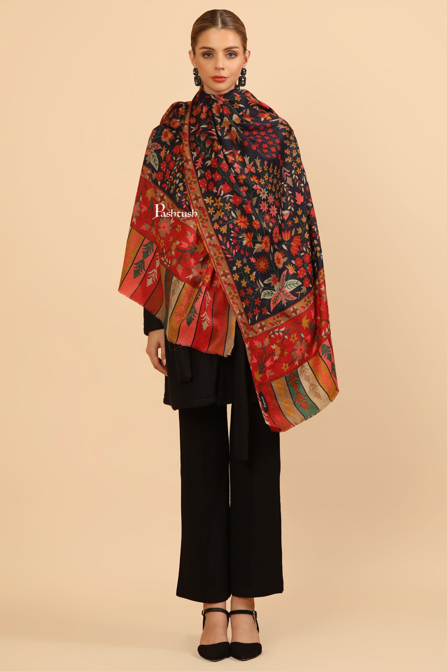 Pashtush India Womens Stoles and Scarves Scarf Pashtush Womens Fine Wool Stole, Paisley Design, Multicolour