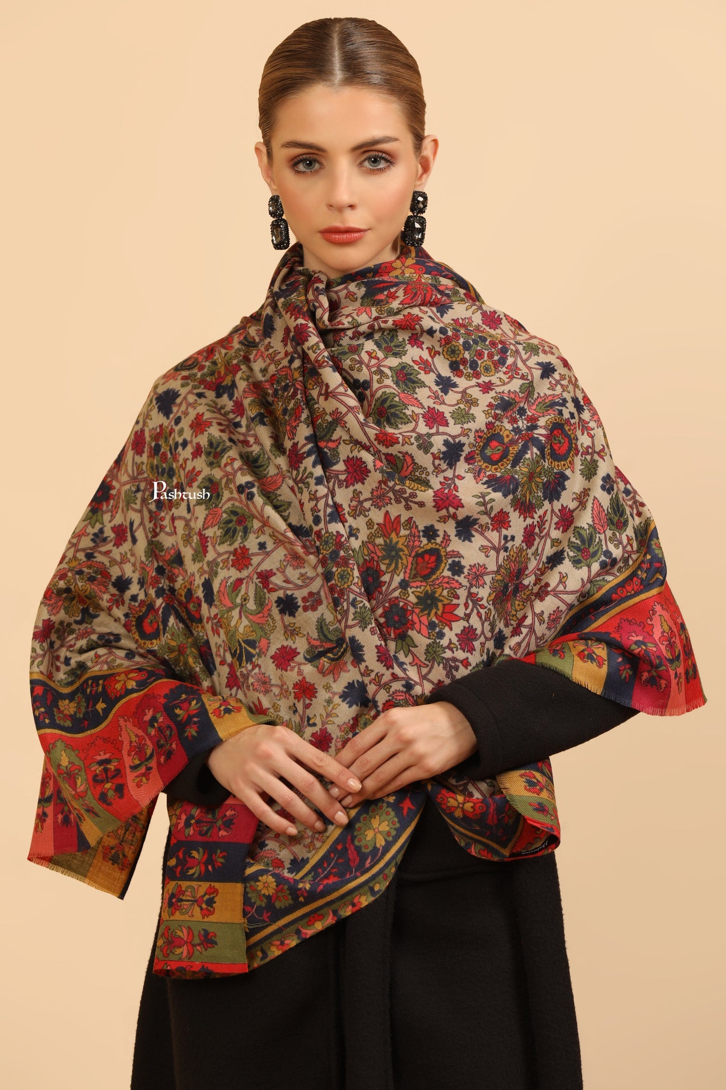 Pashtush India Womens Stoles Pashtush Womens Fine Wool Stole, Paisley Design, Multicolour