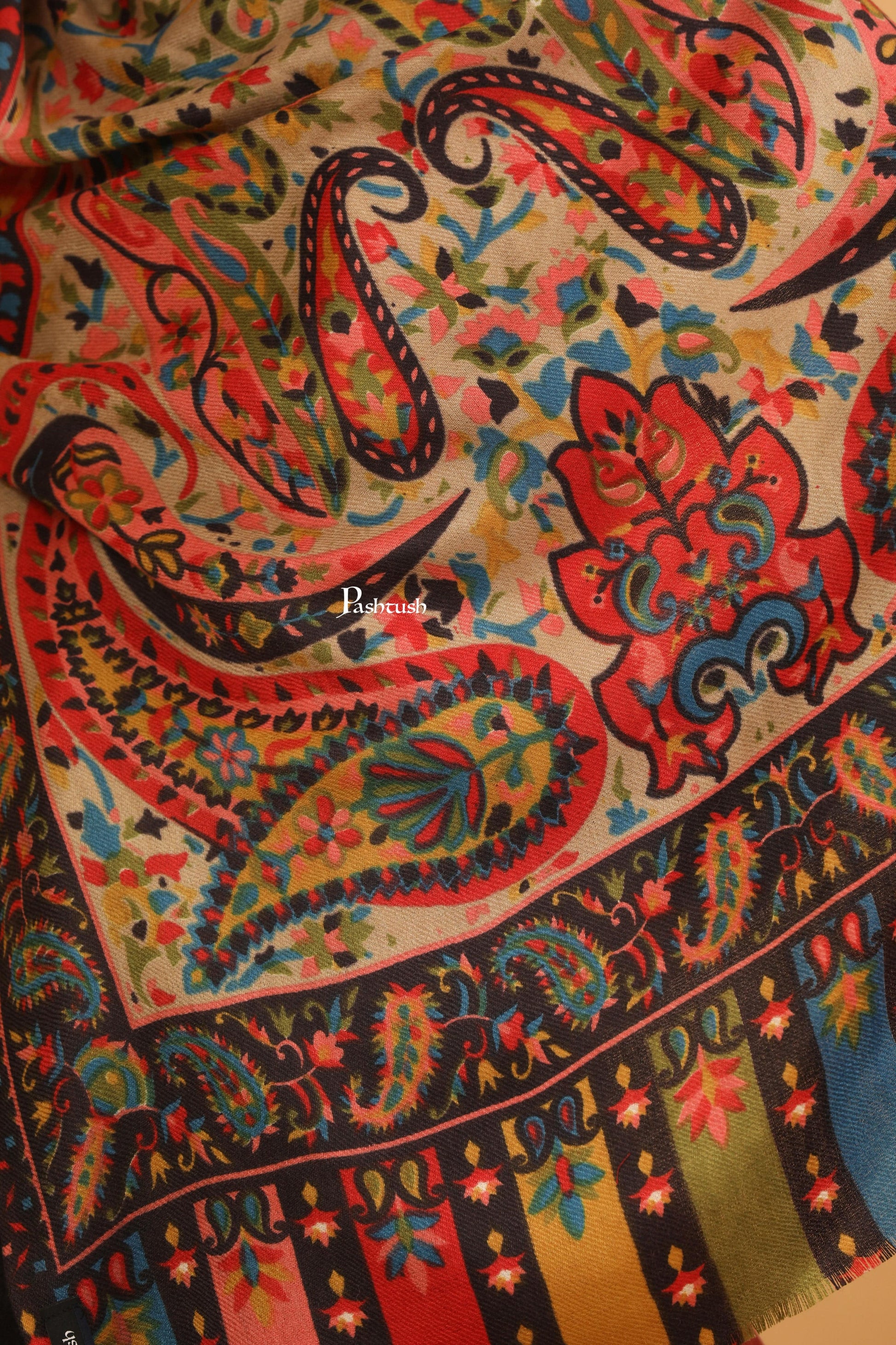 Pashtush India Womens Stoles Pashtush Womens Fine Wool Stole, Paisley Design, Multicolour