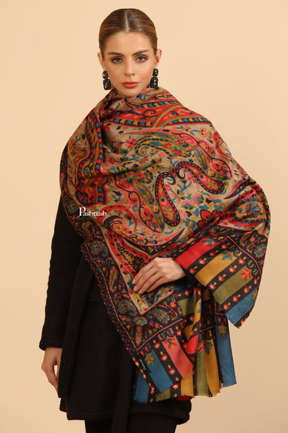Pashtush India Womens Stoles Pashtush Womens Fine Wool Stole, Paisley Design, Multicolour
