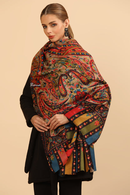 Pashtush India Womens Stoles Pashtush Womens Fine Wool Stole, Paisley Design, Multicolour