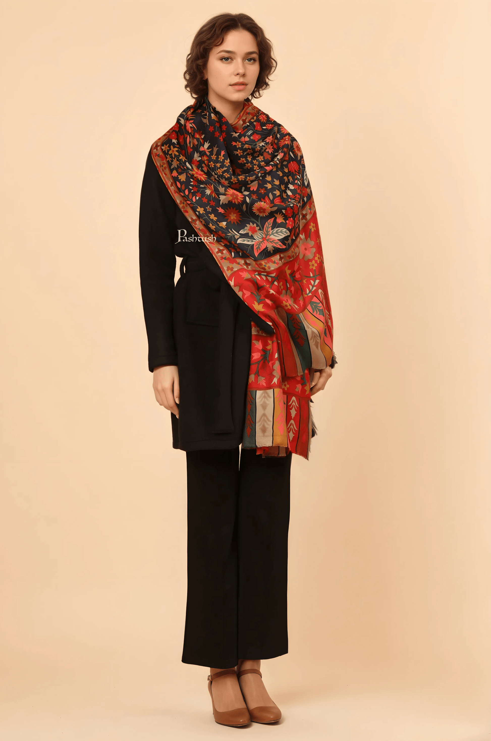 Pashtush India Womens Stoles and Scarves Scarf Pashtush Womens Fine Wool Stole, Paisley Design, Multicolour