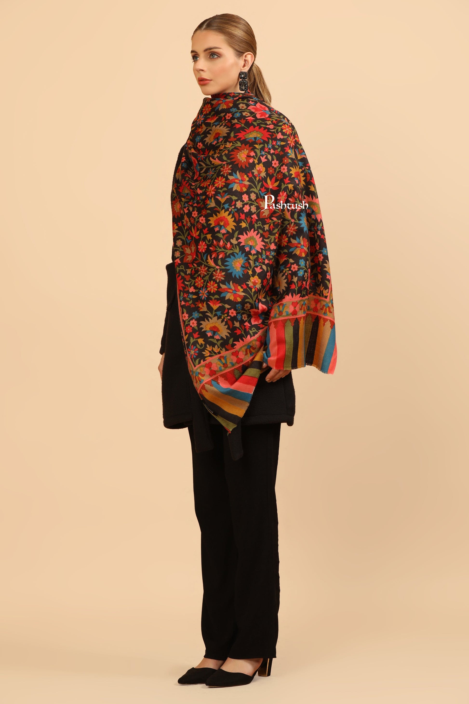 Pashtush India Womens Stoles Pashtush Womens Fine Wool Stole, Pasiley Design, Multicolour