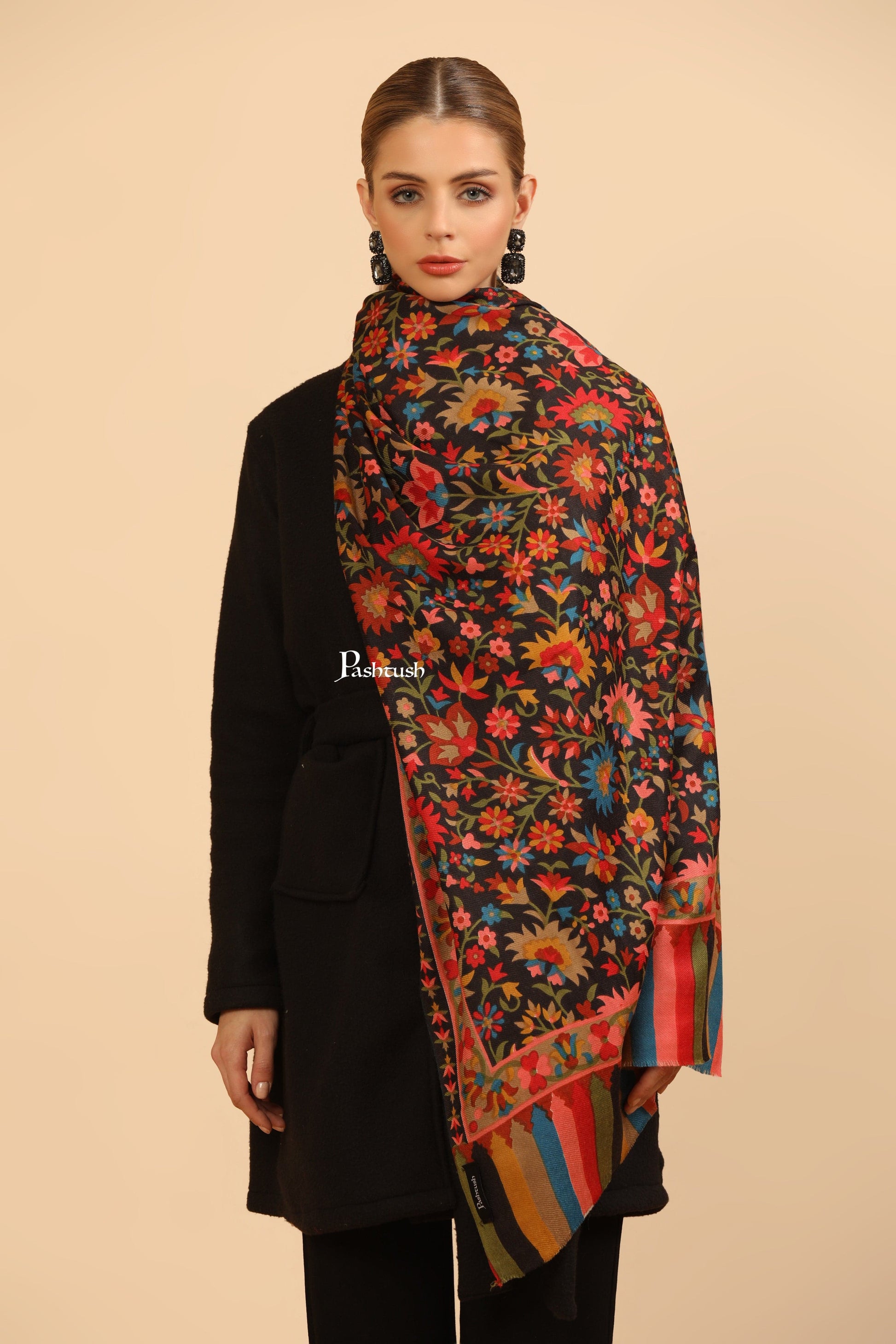 Pashtush India Womens Stoles Pashtush Womens Fine Wool Stole, Pasiley Design, Multicolour