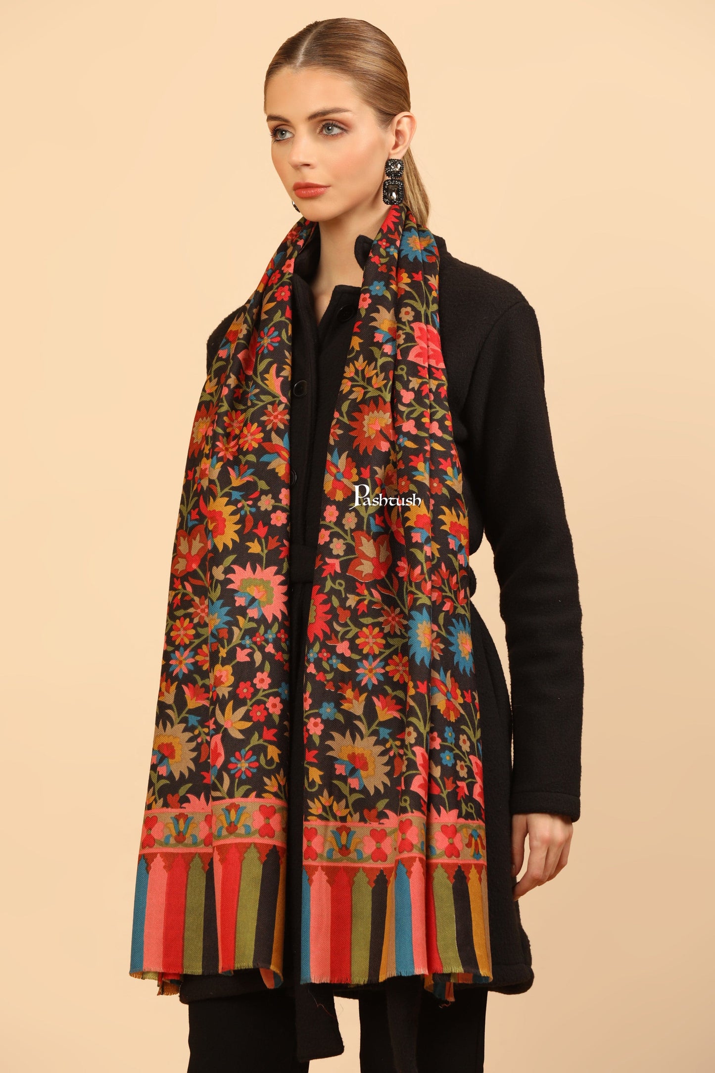 Pashtush India Womens Stoles Pashtush Womens Fine Wool Stole, Pasiley Design, Multicolour