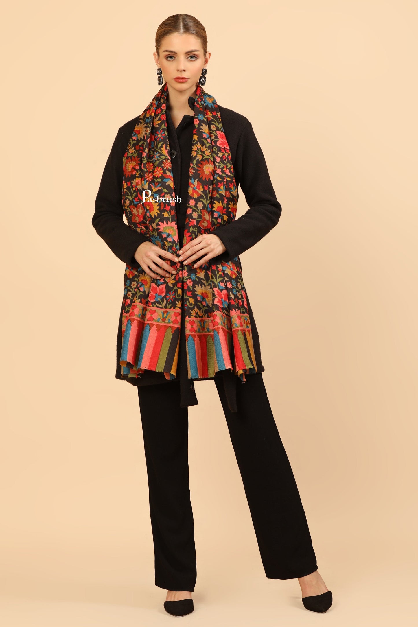 Pashtush India Womens Stoles Pashtush Womens Fine Wool Stole, Pasiley Design, Multicolour