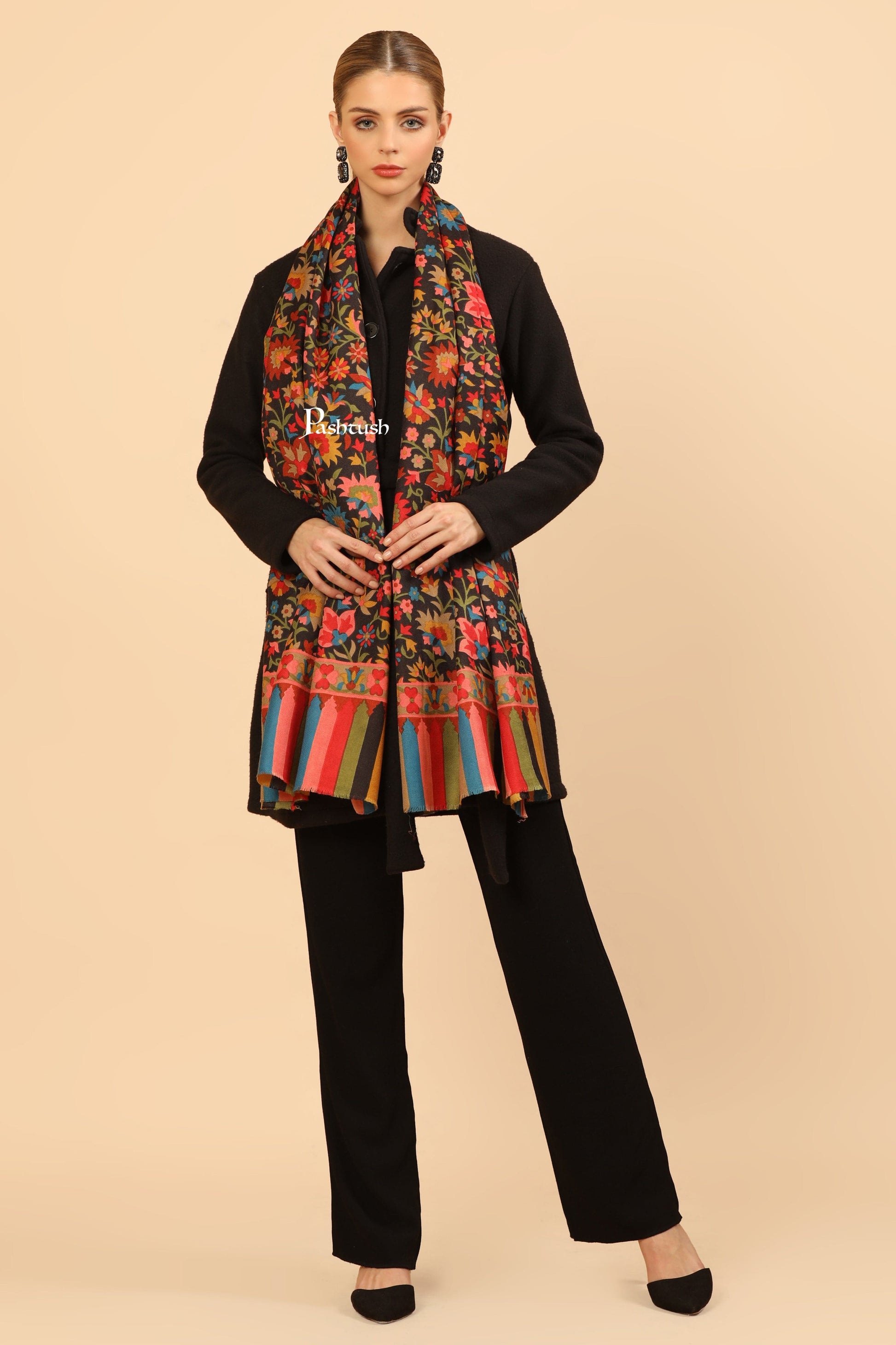 Pashtush India Womens Stoles Pashtush Womens Fine Wool Stole, Pasiley Design, Multicolour