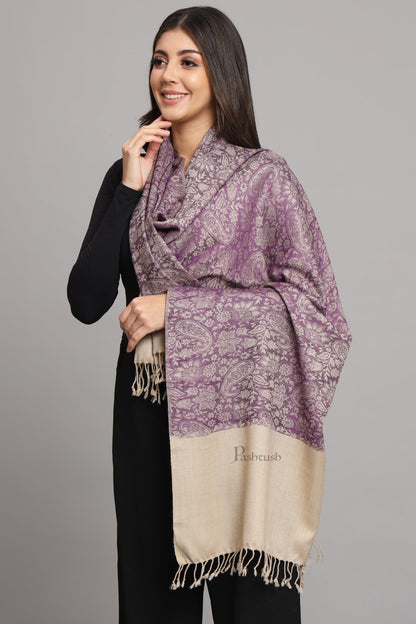 Pashtush India Womens Stoles Pashtush Womens Fine Wool Stole, Pasiley  Design, Purple