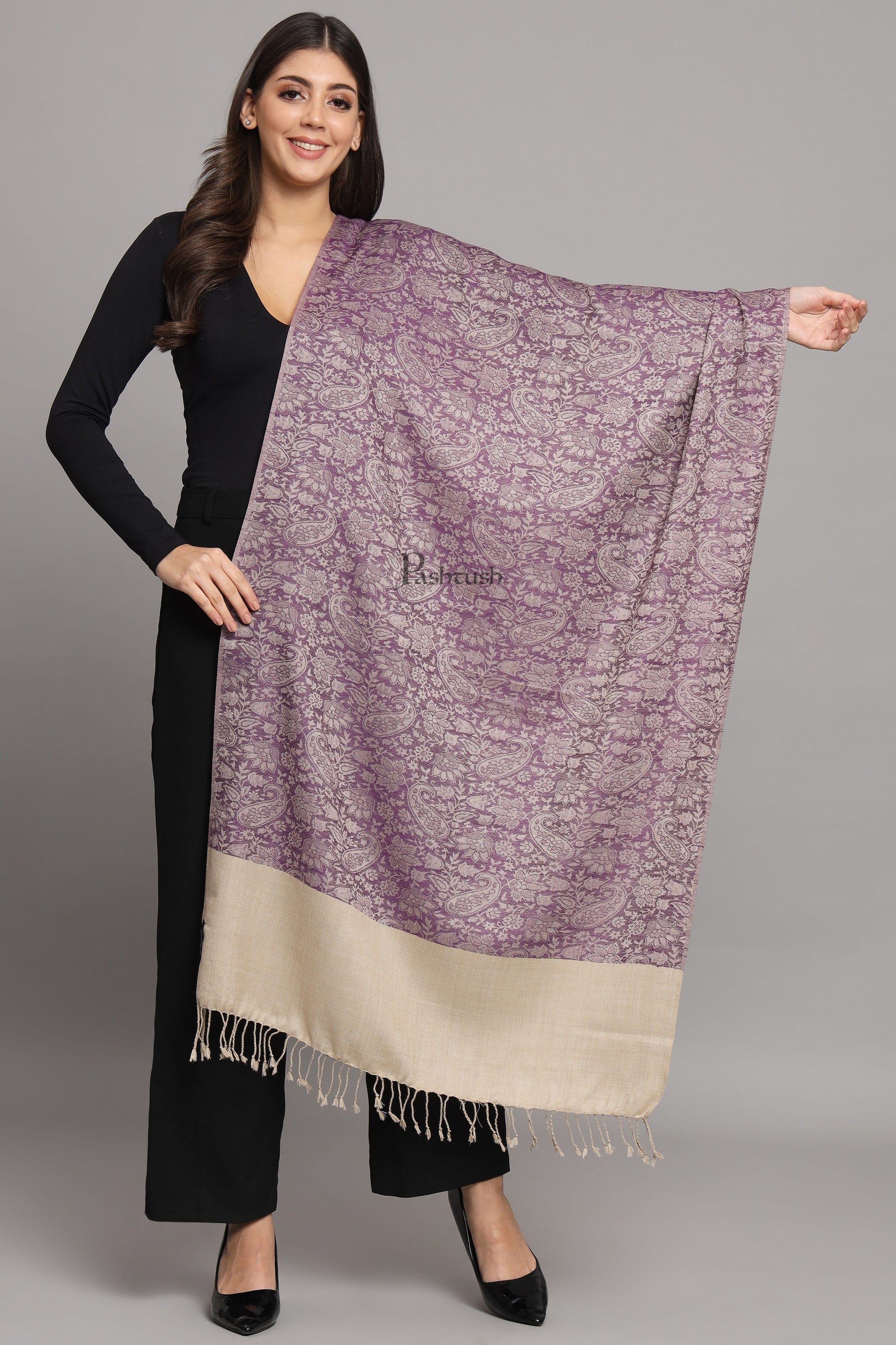 Pashtush India Womens Stoles Pashtush Womens Fine Wool Stole, Pasiley  Design, Purple
