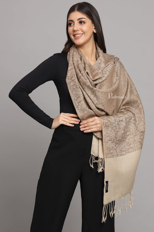 Pashtush India Womens Stoles Pashtush Womens Fine Wool Stole, Pasiley  Design, Taupe