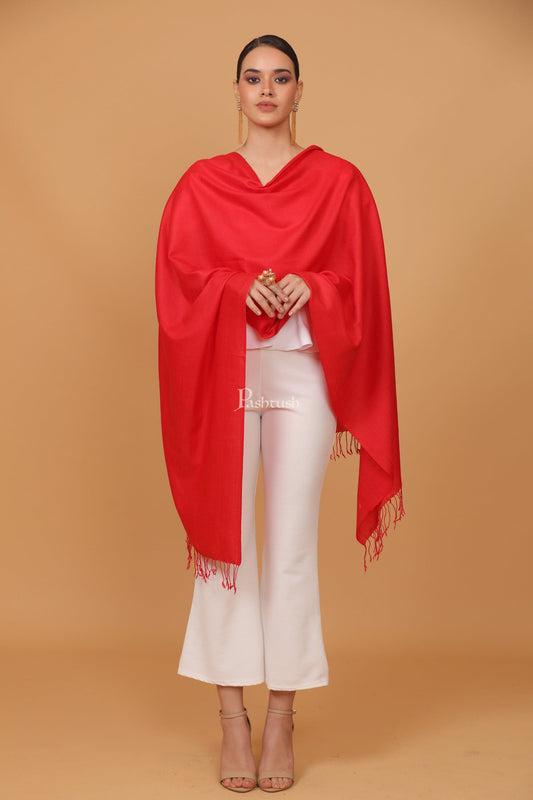 Pashtush India Womens Stoles and Scarves Scarf Pashtush womens Fine Wool stole, plain design, Red