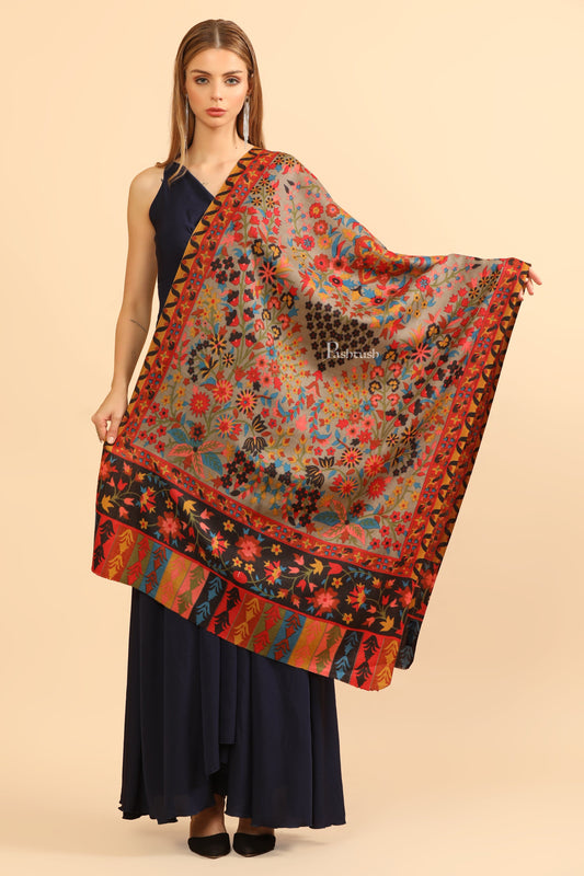 Pashtush India Womens Stoles Pashtush Womens Fine Wool Stole, Printed Paisley Design, Multicolour