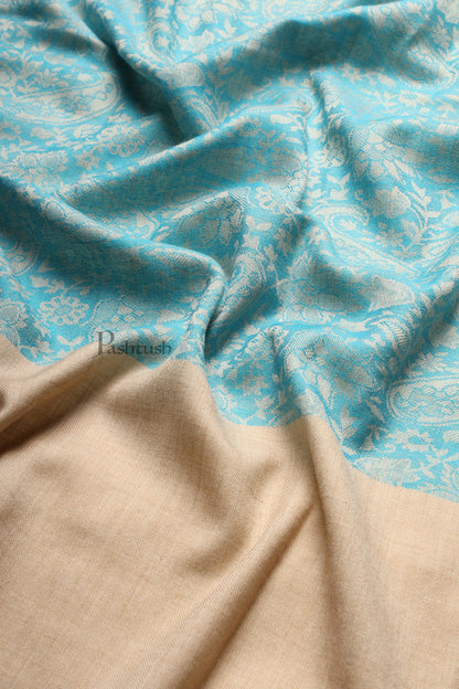 Pashtush India Womens Stoles and Scarves Scarf Pashtush Womens Fine Wool Stole, Self Paisley Weave, Woven Design, Arabic Sea Blue