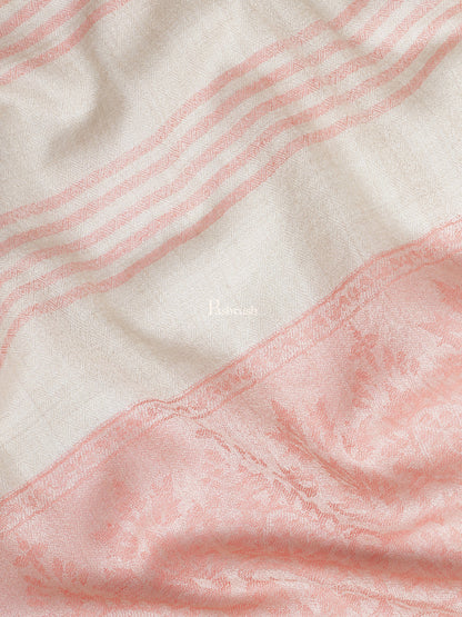 Pashtush India Womens Stoles and Scarves Scarf Pashtush Womens Fine Wool Stole, Striped Weave, Beige and Peach