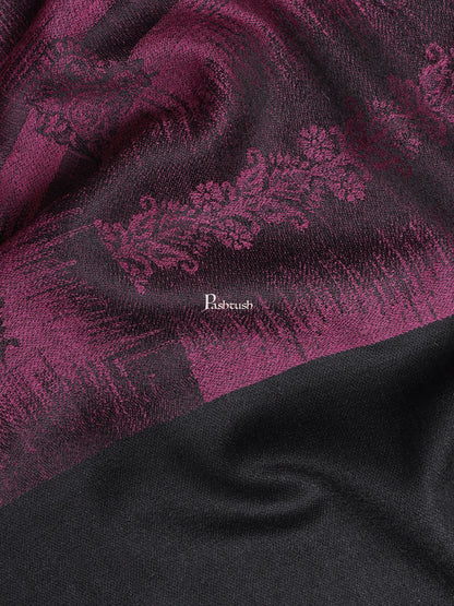 Pashtush India Womens Stoles and Scarves Scarf Pashtush Womens Fine Wool Stole, Striped Weave, Black and Violet