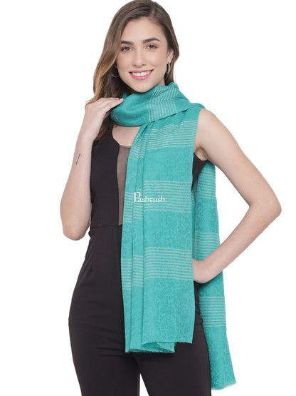Pashtush India Womens Stoles and Scarves Scarf Pashtush Womens Fine Wool Stole, Striped Weave, Peruvian Green