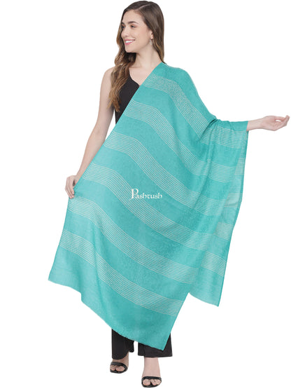 Pashtush India Womens Stoles and Scarves Scarf Pashtush Womens Fine Wool Stole, Striped Weave, Peruvian Green