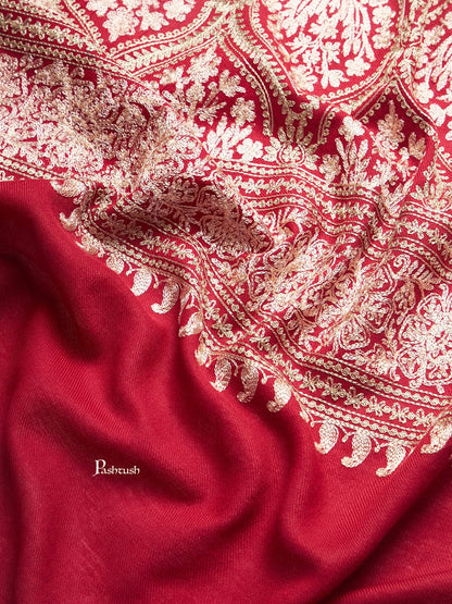 Pashtush India Womens Stoles and Scarves Scarf Pashtush Womens Fine Wool Stole, Tonal Nalki Embroidery Design, Maroon