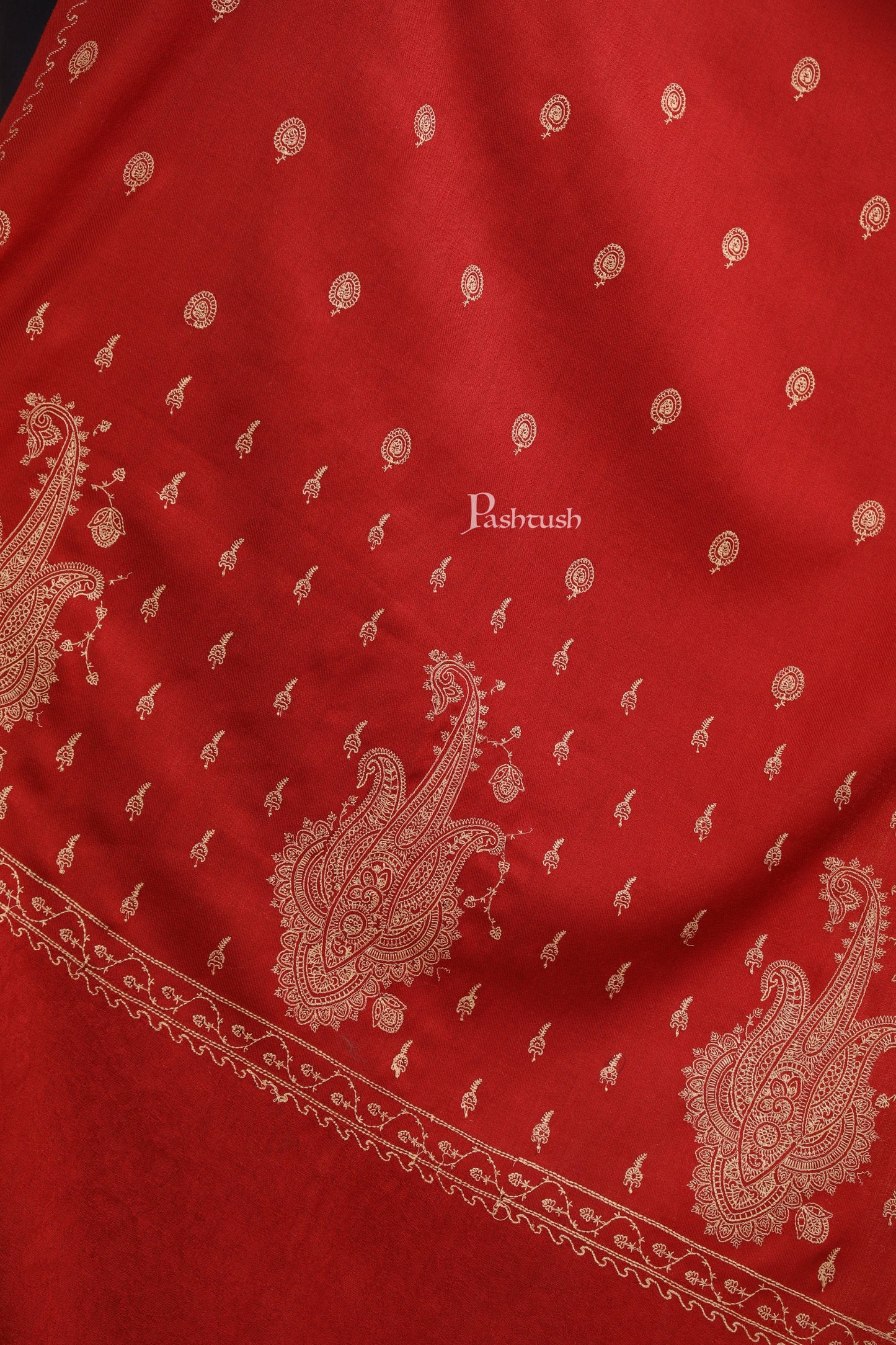 Pashtush India Womens Stoles Pashtush Womens Fine Wool Stole, Tone On Tone Embroidery Design, Maroon