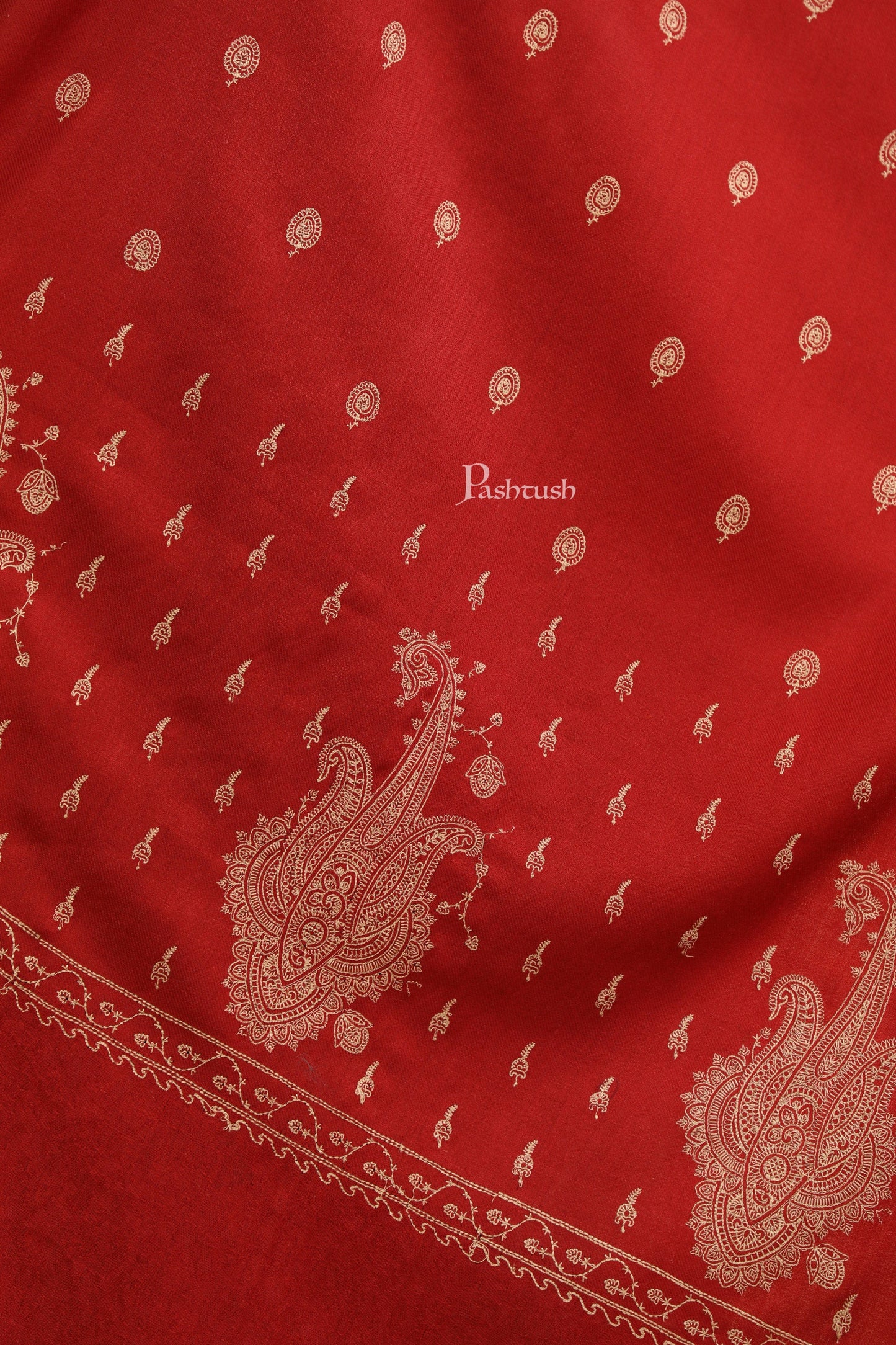 Pashtush India Womens Stoles Pashtush Womens Fine Wool Stole, Tone On Tone Embroidery Design, Maroon