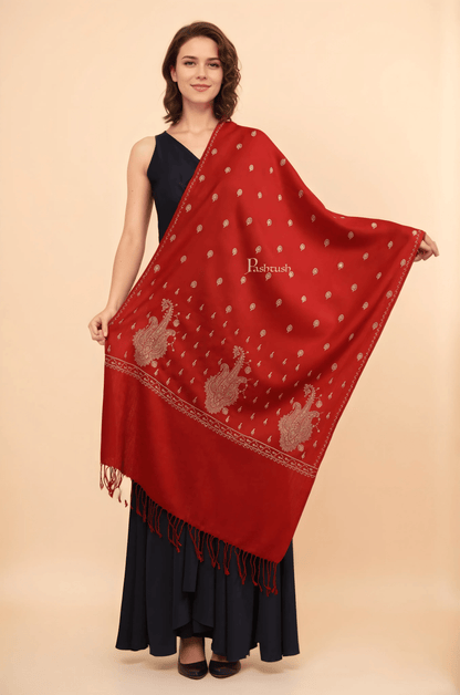 Pashtush India Womens Stoles Pashtush Womens Fine Wool Stole, Tone On Tone Embroidery Design, Maroon