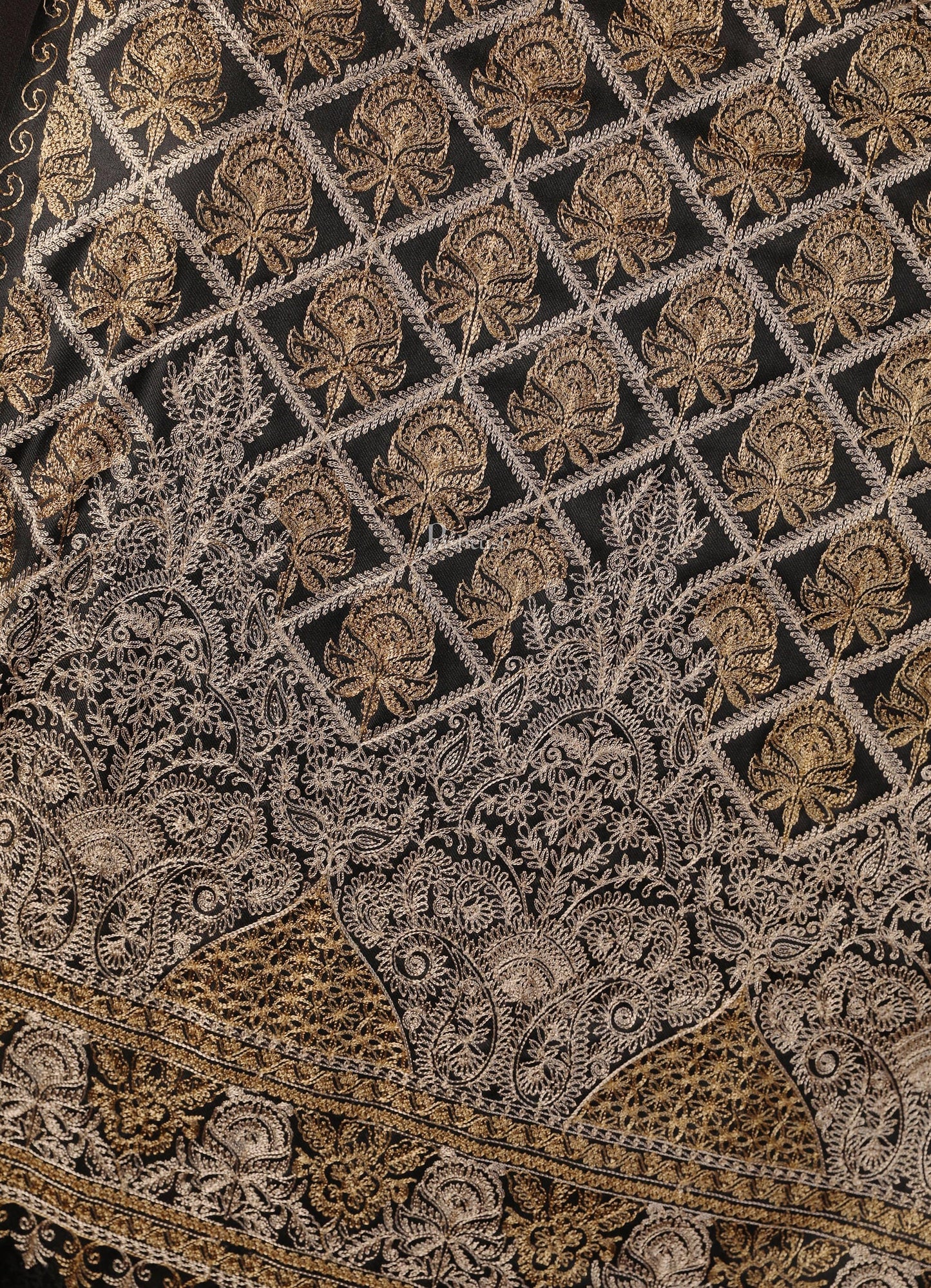 Pashtush India 70x200 Pashtush Womens Fine Wool Stole with Nalki Embroidery, Black