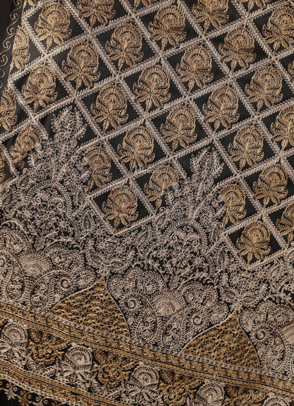 Pashtush India 70x200 Pashtush Womens Fine Wool Stole with Nalki Embroidery, Black