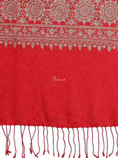 Pashtush India Womens Stoles and Scarves Scarf Pashtush Womens Fine Wool Stole With Nalki Embroidery, Red