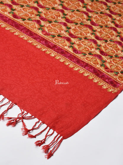 Pashtush India Womens Stoles and Scarves Scarf Pashtush Womens Fine Wool Stole With Nalki Embroidery, Red