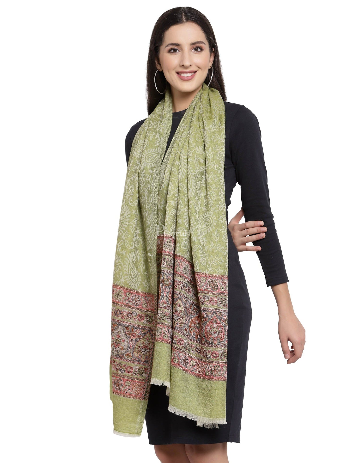 Pashtush India Womens Stoles and Scarves Scarf Pashtush Womens Fine Wool Stole With Palla Weave, Soft, Warm And Light Weight