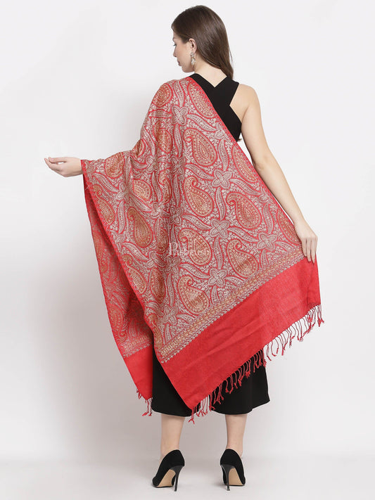 Pashtush India Womens Stoles and Scarves Scarf Pashtush Womens Fine Wool Stole, With Silky Nalki Embroidery, Self Weave, Crimson Red