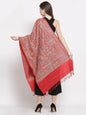 Pashtush India Womens Stoles and Scarves Scarf Pashtush Womens Fine Wool Stole, With Silky Nalki Embroidery, Self Weave, Crimson Red