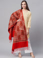 Pashtush India Womens Stoles and Scarves Scarf Pashtush Womens Fine Wool Stole, With Silky Nalki Embroidery, Self Weave, Crimson Red