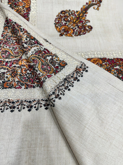 Pashtush India Womens Shawls Pashtush Womens Fine Wool Tilla Border Shawl, Challa Daur with Metallic Detailing, Off White