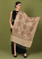 Pashtush Store Stole Pashtush Womens Fine Woollen, Silky Nalki Embroidery Needlework Stole, Sahara Beige