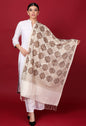 Pashtush Store Stole Pashtush Womens Fine Woollen, Silky Nalki Embroidery Needlework Stole, White