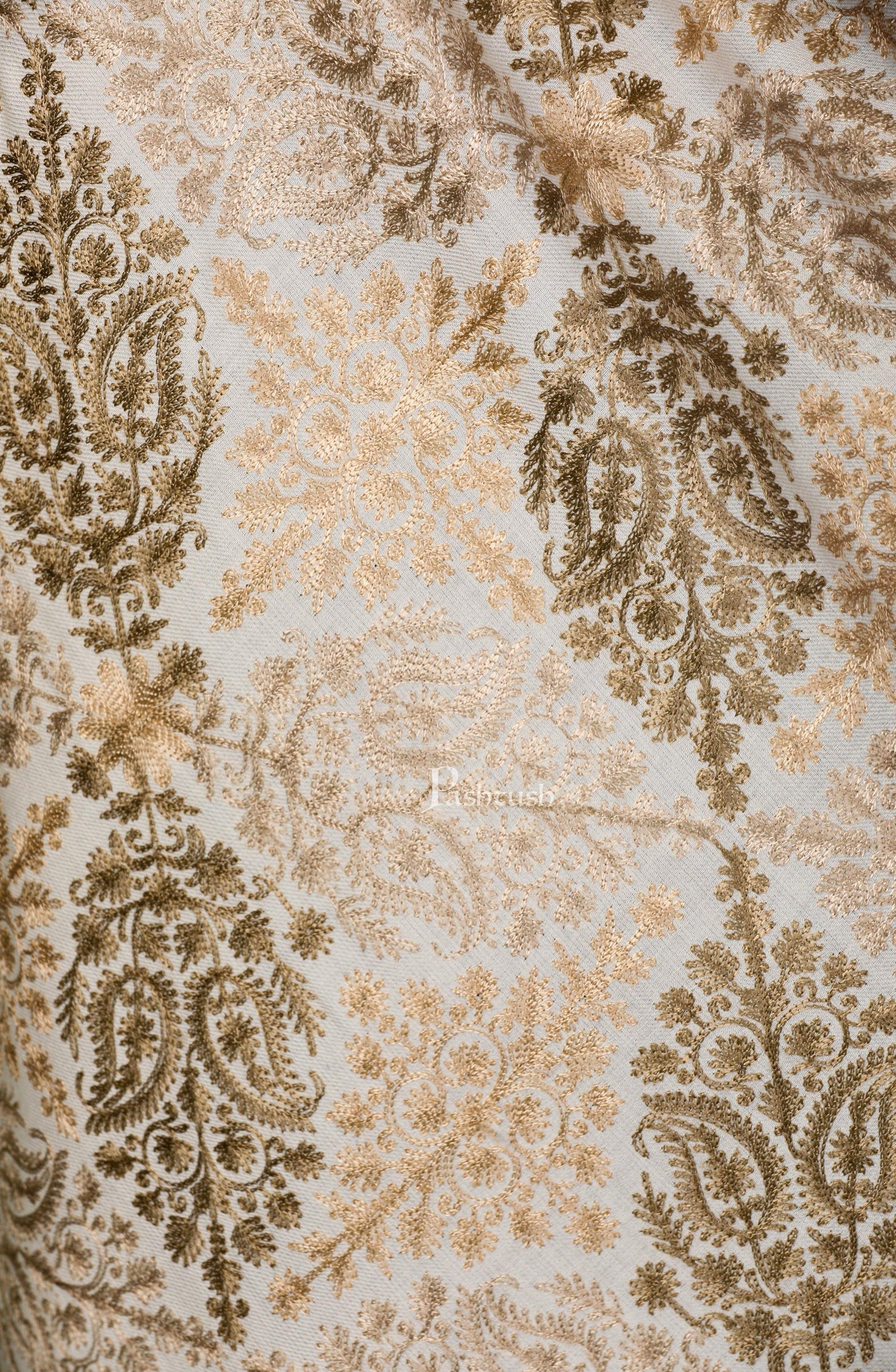 Pashtush India 70x200 Pashtush Womens Fine Woollen, Silky Nalki Embroidery Needlework Stole, White