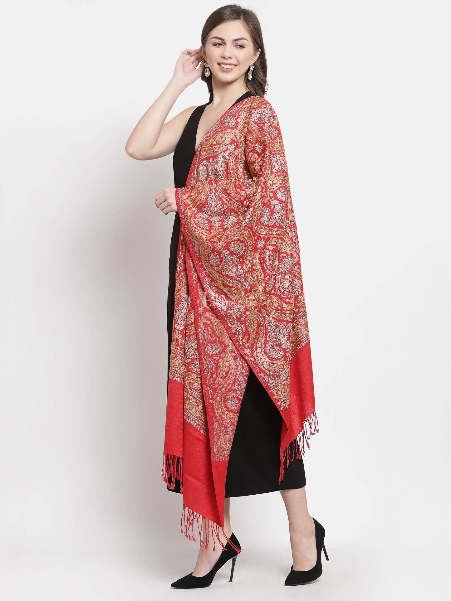 Pashtush India Womens Stoles and Scarves Scarf Pashtush Womens Fine Woollen, Silky Thread Nalki Embroidery Stole
