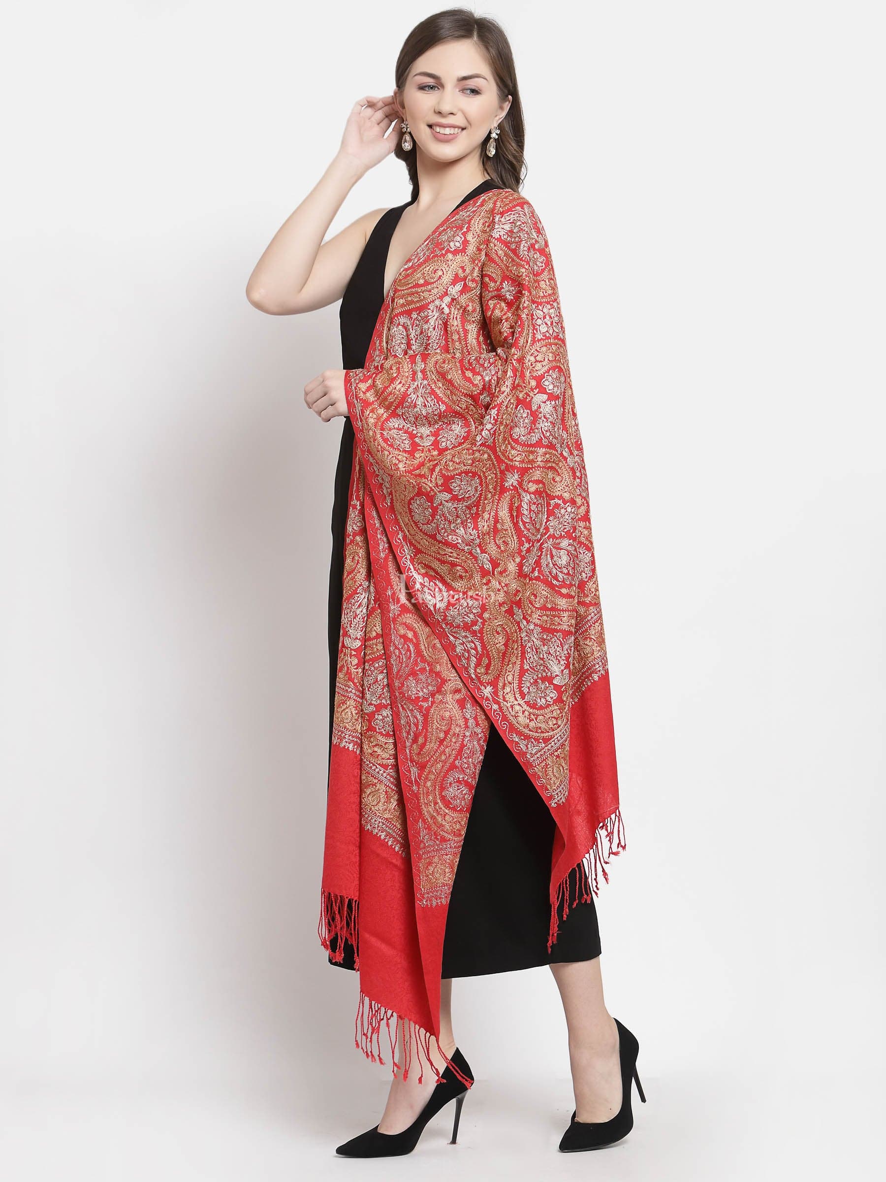 Pashtush India Womens Stoles and Scarves Scarf Pashtush Womens Fine Woollen, Silky Thread Nalki Embroidery Stole