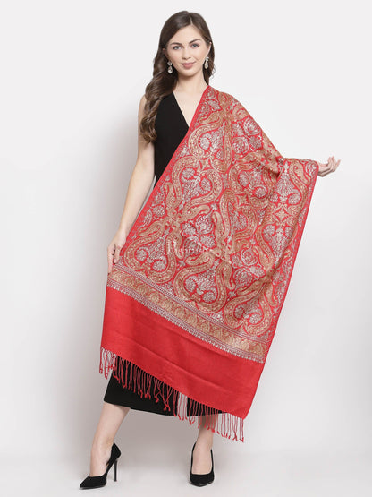 Pashtush India Womens Stoles and Scarves Scarf Pashtush Womens Fine Woollen, Silky Thread Nalki Embroidery Stole
