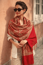Pashtush India Womens Stoles and Scarves Scarf Pashtush Womens Fine Woollen, Silky Thread Nalki Embroidery Stole, Maroon