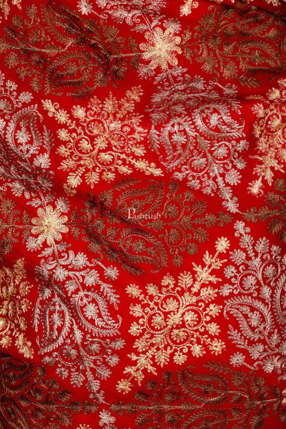 Pashtush Store Stole Pashtush Womens Fine Woollen, Silky Thread Nalki Embroidery Stole, Maroon