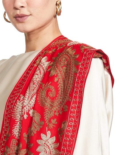 Pashtush India 70x200 Pashtush Womens Fine Woollen, Silky Thread Nalki Embroidery Stole, red