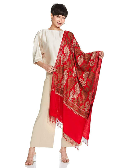 Pashtush India 70x200 Pashtush Womens Fine Woollen, Silky Thread Nalki Embroidery Stole, red